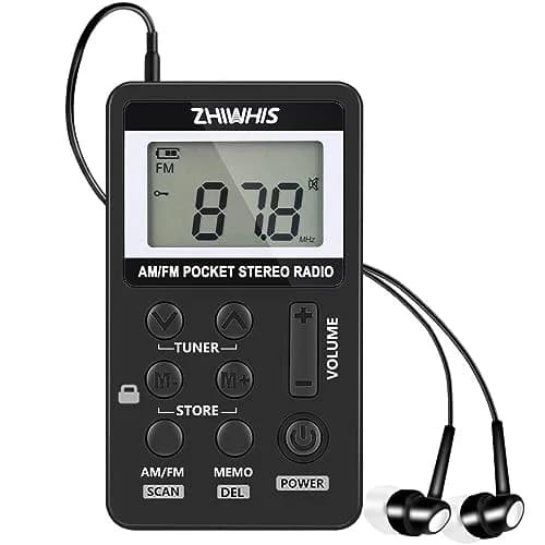 ZHIWHIS Portable Radio AM FM Rechargeable Battery Pocket Walkman with Lock & Earphone, 64-108MHz FM, 520-1710KHz AM, 500mAh, Black thumbnail 1