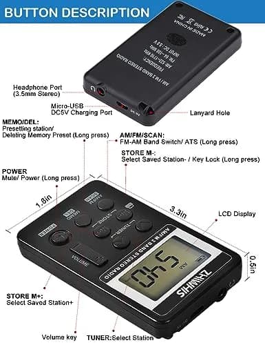ZHIWHIS Portable Radio AM FM Rechargeable Battery Pocket Walkman with Lock & Earphone, 64-108MHz FM, 520-1710KHz AM, 500mAh, Black thumbnail 7