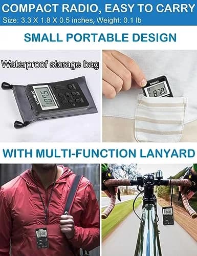 ZHIWHIS Portable Radio AM FM Rechargeable Battery Pocket Walkman with Lock & Earphone, 64-108MHz FM, 520-1710KHz AM, 500mAh, Black thumbnail 3