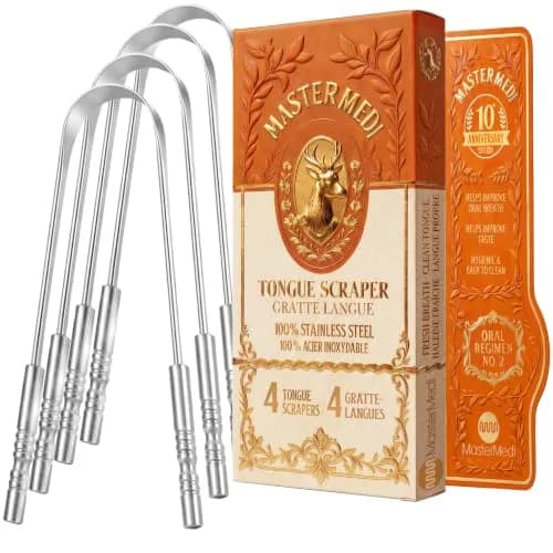 mastermedi Stainless Steel Tongue Scraper Family Pack (4 pcs) | Removes Bad Breath, Enhances Taste thumbnail 1