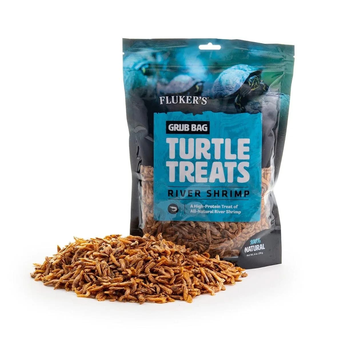 Fluker's Grub Bag Turtle Treats High Protein Freeze Dried River Shrimp 170g (6 oz) | Natural Prey for Aquatic Turtles — 6 Ounce