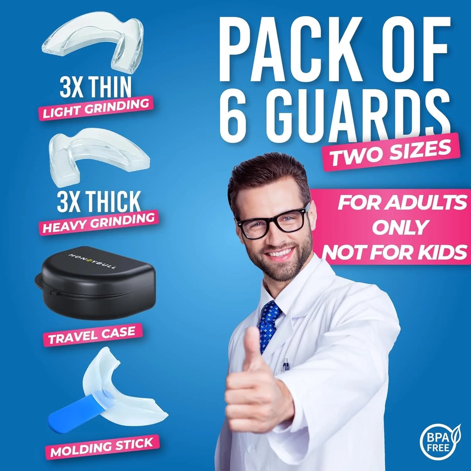HONEYBULL Custom Moldable Night Guards 6 Pack (3mm & 6mm) | Boil and Bite for Teeth Grinding Protection - view 5