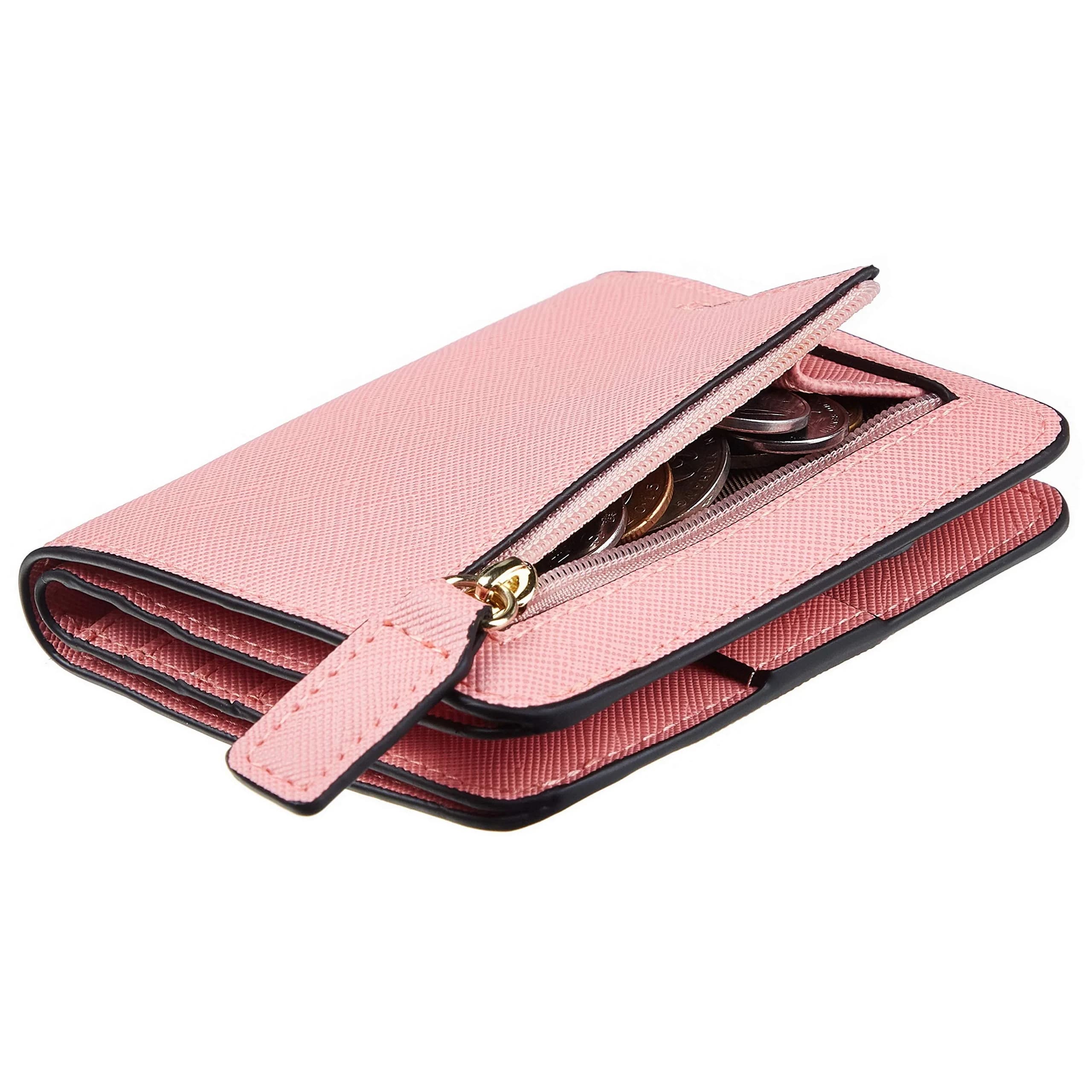 Toughergun Women's Slim Leather Wallet with RFID Protection, Compact Bifold Mini Purse, CH Sakura Pink | 10.67cm x 9.14cm x 2.03cm