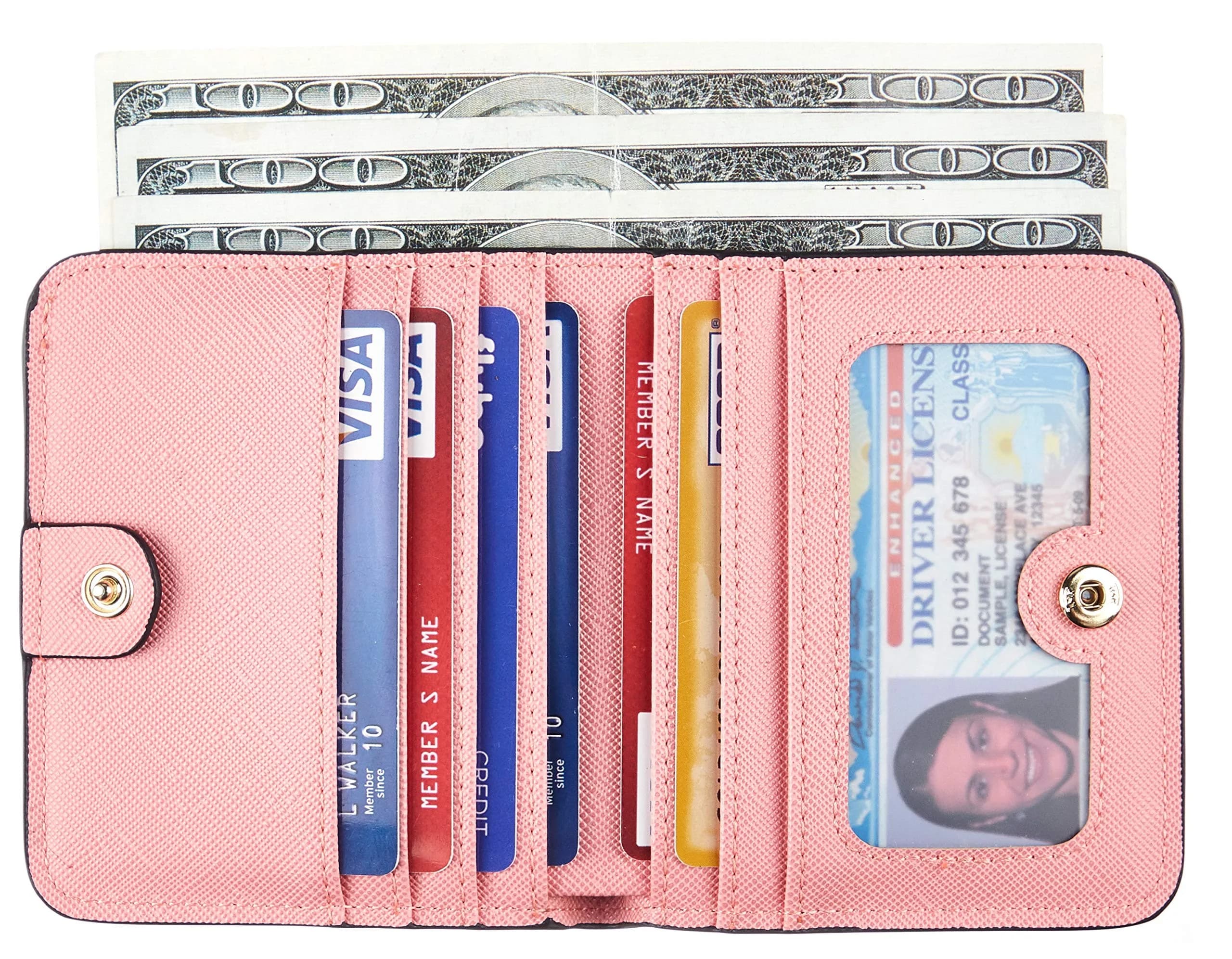 Toughergun Women's Slim Leather Wallet with RFID Protection, Compact Bifold Mini Purse, CH Sakura Pink | 10.67cm x 9.14cm x 2.03cm - view 2