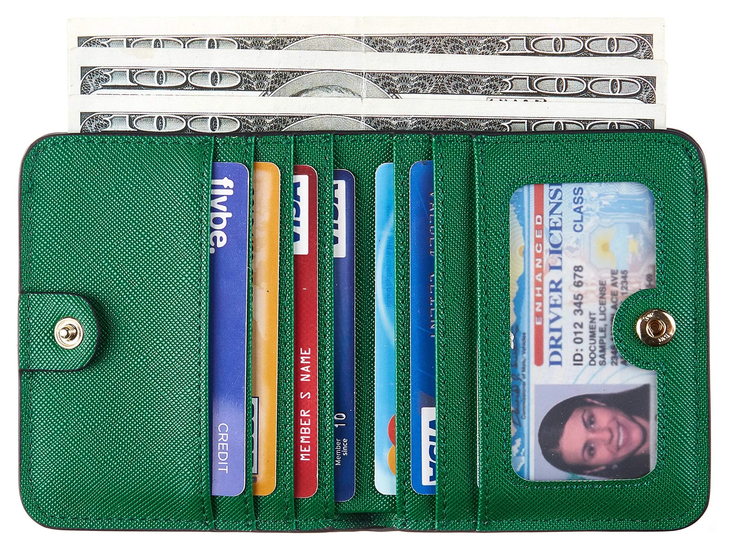Toughergun CH Green Women's Slim Leather RFID Bifold Mini Wallet Purse - view 2