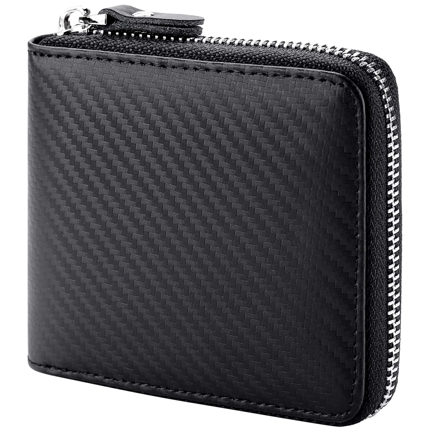 Huztencor RFID Blocking Leather Zipper Wallet for Men | Carbon Fiber Black, 11.5cm x 10.5cm x 2cm (4.5" x 4.1" x 0.8") - main product image