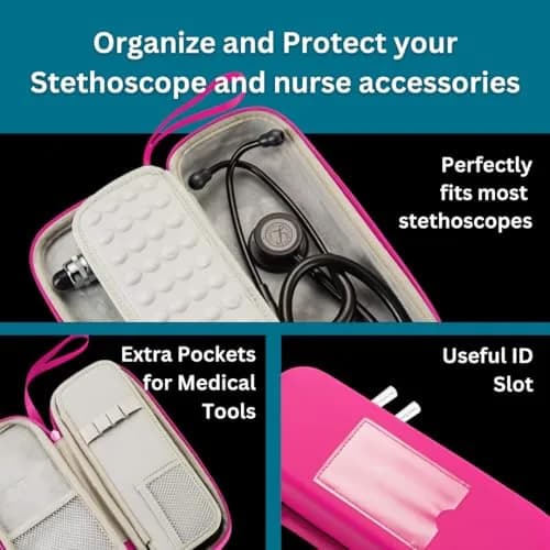 caseling Pink Stethoscope Case with ID Slot & Pockets | Fits 3M Littmann Classic III, Lightweight II S.E, MDF Acoustica | Hard EVA Holder for Nurses (10.8" L x 4.1" W x 2.4" H) thumbnail 5