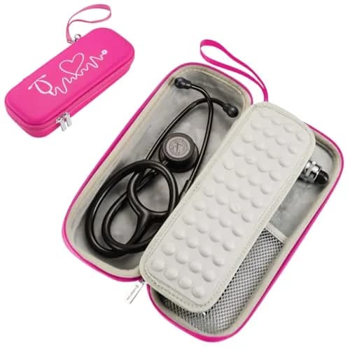 caseling Pink Stethoscope Case with ID Slot & Pockets | Fits 3M Littmann Classic III, Lightweight II S.E, MDF Acoustica | Hard EVA Holder for Nurses (10.8" L x 4.1" W x 2.4" H) thumbnail 1