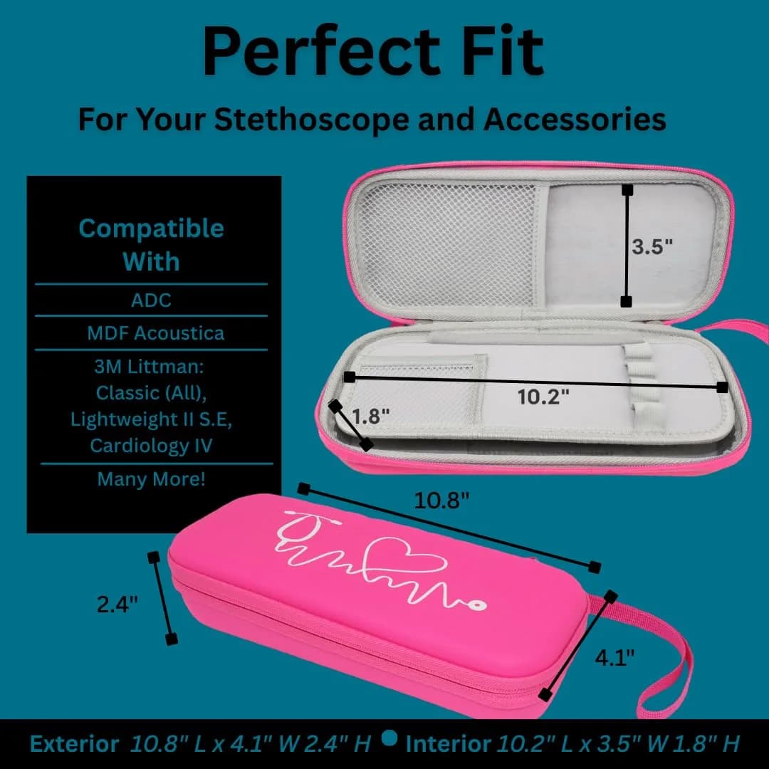 caseling Pink Stethoscope Case with ID Slot & Pockets | Fits 3M Littmann Classic III, Lightweight II S.E, MDF Acoustica | Hard EVA Holder for Nurses (10.8" L x 4.1" W x 2.4" H) - view 3