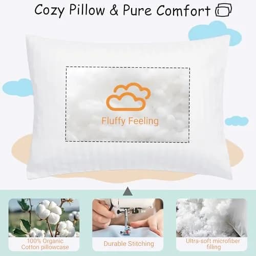 ZPECC Toddler Pillow with Pillowcase 13x18 Organic Cotton Hypoallergenic Kids Pillow for Travel & Nursery thumbnail 5