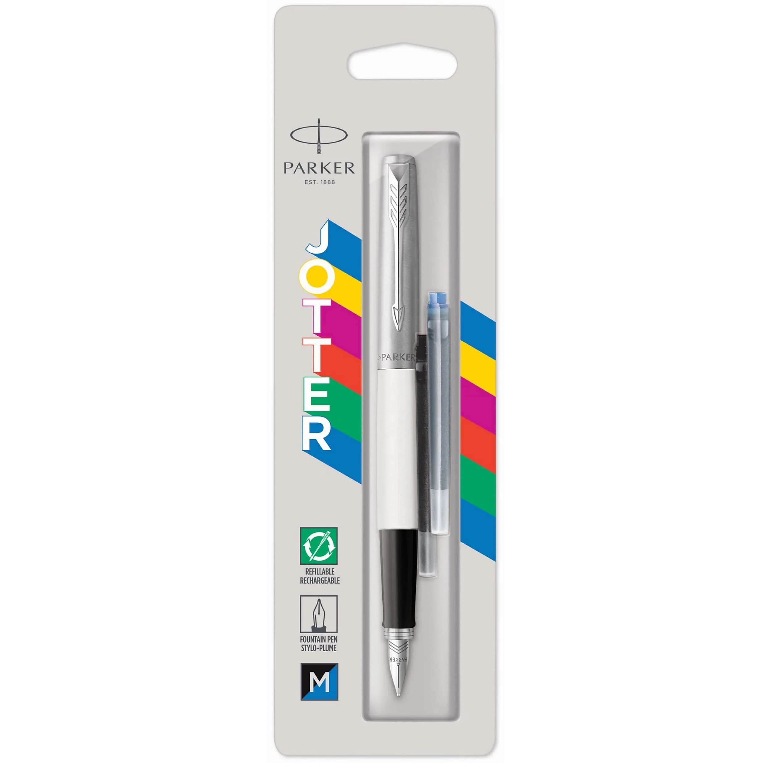 Parker Jotter Originals Fountain Pen Classic White Finish Medium Nib 13cm (0.5in) | Smooth Ink Flow - main product image