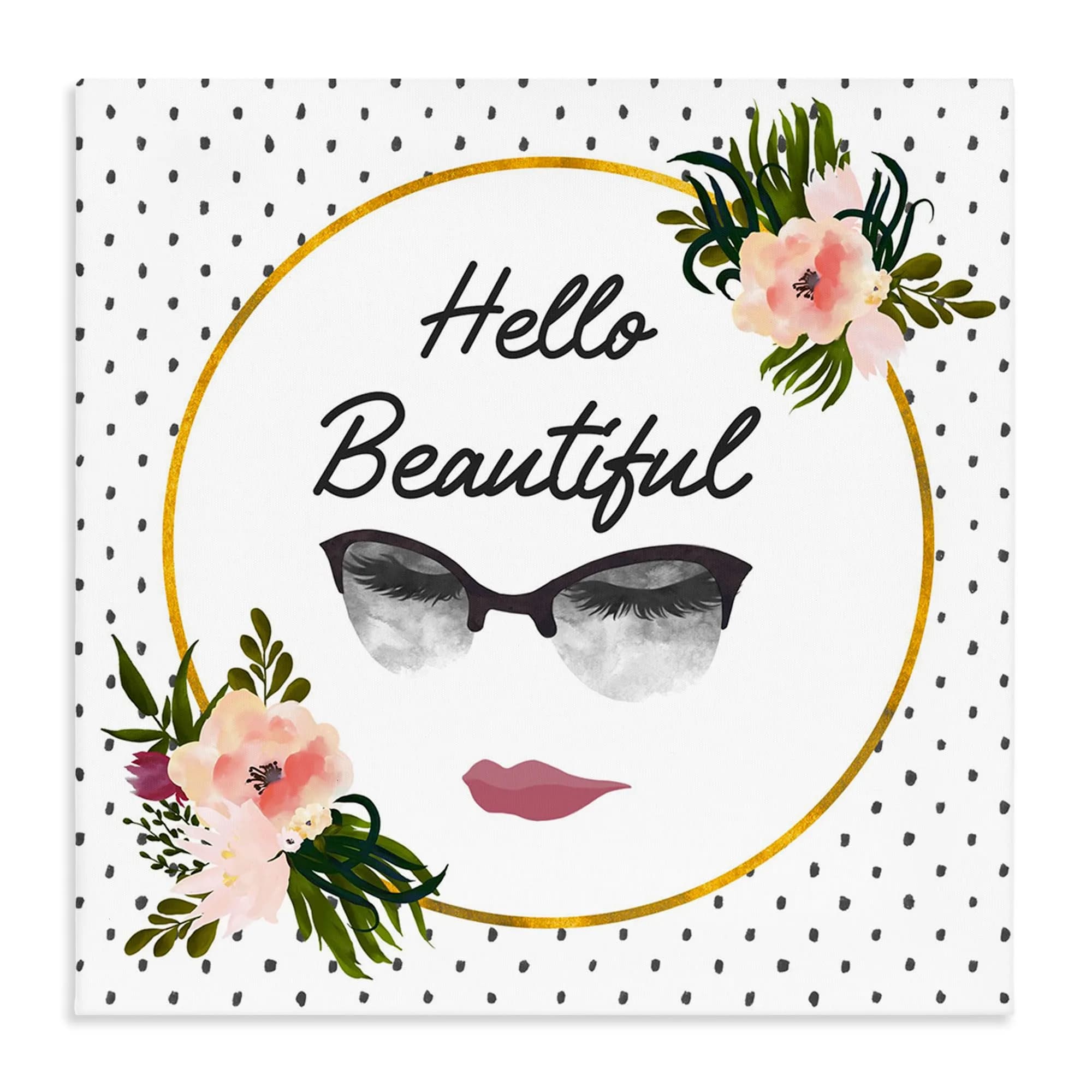 Stupell Industries Hello Beautiful Floral Canvas Wall Art 30 x 30 Inch | Modern Floral Design with Positive Message - main product image