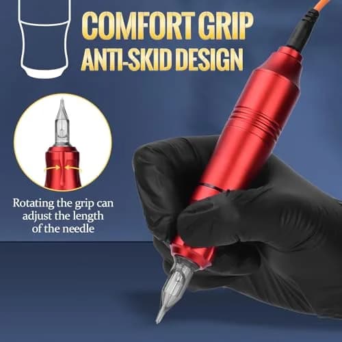 ATOMUS Rotary Tattoo Machine Pen Style Cartridge Machine Gun Liner Shader with DC Cord 9000r/m Motor Zinc Alloy Tattoo Machine Kit for Body Art Tattoo (Red) thumbnail 4