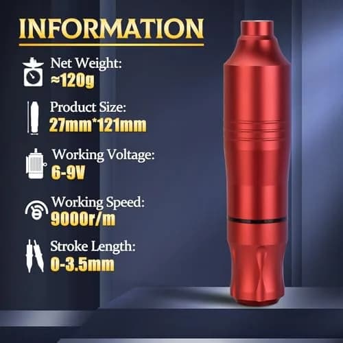 ATOMUS Rotary Tattoo Machine Pen Style Cartridge Machine Gun Liner Shader with DC Cord 9000r/m Motor Zinc Alloy Tattoo Machine Kit for Body Art Tattoo (Red) thumbnail 2