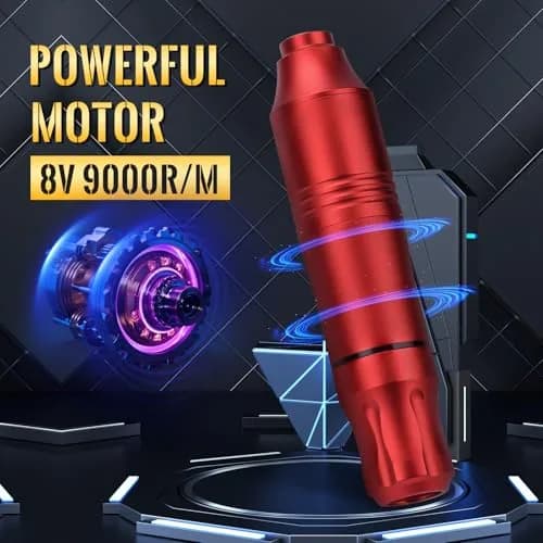 ATOMUS Rotary Tattoo Machine Pen Style Cartridge Machine Gun Liner Shader with DC Cord 9000r/m Motor Zinc Alloy Tattoo Machine Kit for Body Art Tattoo (Red) thumbnail 3
