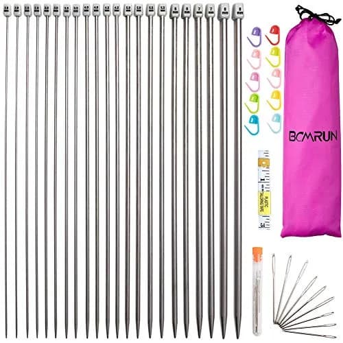 BCMRUN Knitting Needle Set 2mm-8mm (0.08-0.31 inch) | 22PCS Stainless Steel Straight Needles with Accessories thumbnail 1