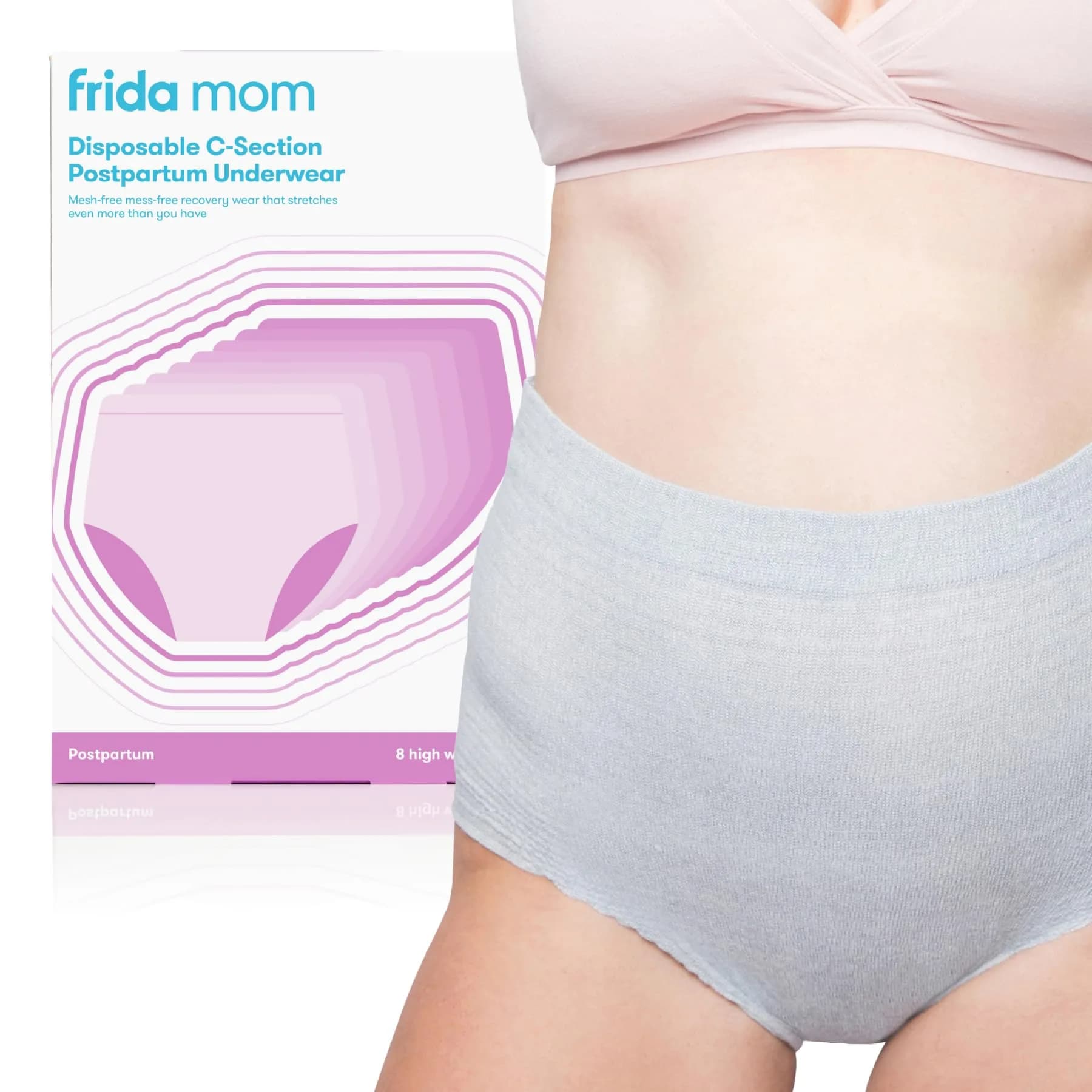 Frida Mom Disposable Postpartum Underwear, High Waist C-Section Panties, 8 Count | Breathable Microfiber & Spandex — Regular (Waist 28" to 42" stretched)