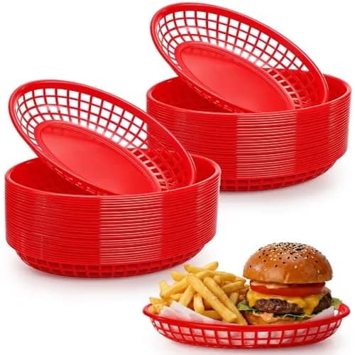 Kingrol 50 Pack Oval Fast Food Baskets, 8.9 x 5.6 x 1.5 Inch Plastic Storage Basket Bin for Home, Office, School, Picnic thumbnail 1
