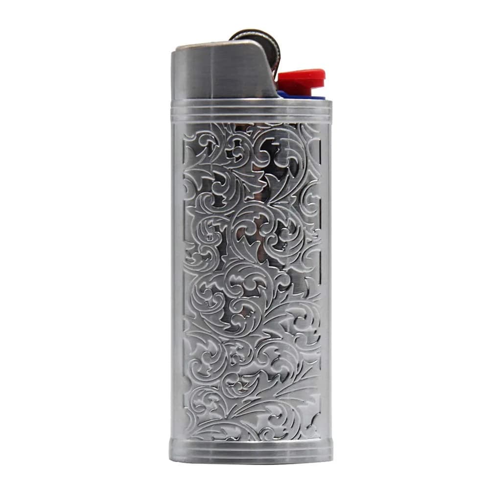 Lucklybestseller Metal Lighter Case Holder Vintage Floral Stamped for BIC Full Size Lighter J6 | Classic Metal Lighter Cover - main product image