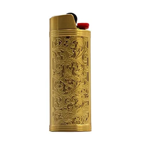 Lucklybestseller Metal Lighter Case Cover Holder for BIC Full Size Lighter, Gold | Vintage Floral Stamped thumbnail 1