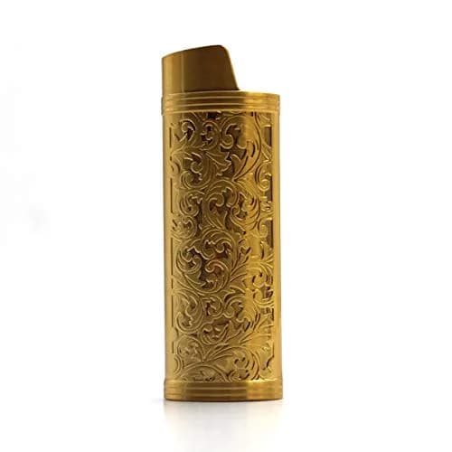 Lucklybestseller Metal Lighter Case Cover Holder for BIC Full Size Lighter, Gold | Vintage Floral Stamped thumbnail 5