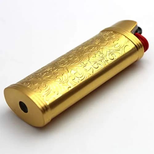 Lucklybestseller Metal Lighter Case Cover Holder for BIC Full Size Lighter, Gold | Vintage Floral Stamped thumbnail 3