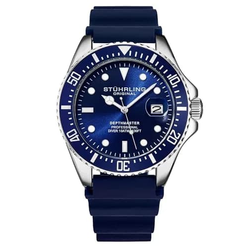 Stuhrling Original Men’s Dive Watch 42mm Stainless Steel | Water Resistant to 100M, Japanese Quartz, Rubber Strap thumbnail 1