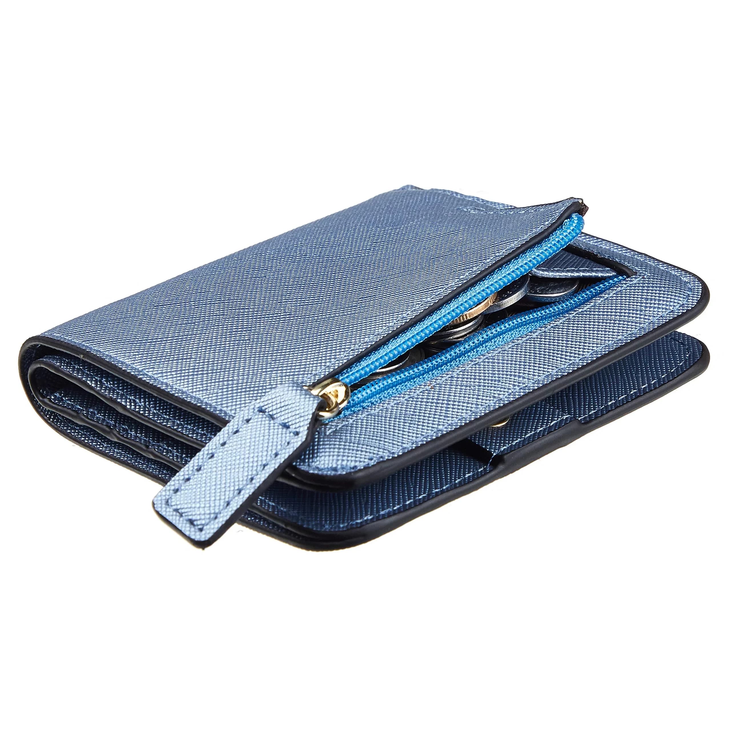 Toughergun RFID Blocking Small Compact Bifold Wallet for Women | 10.67cm x 9.14cm x 2.03cm (4.2" x 3.6" x 0.8") — CH Blue Gold
