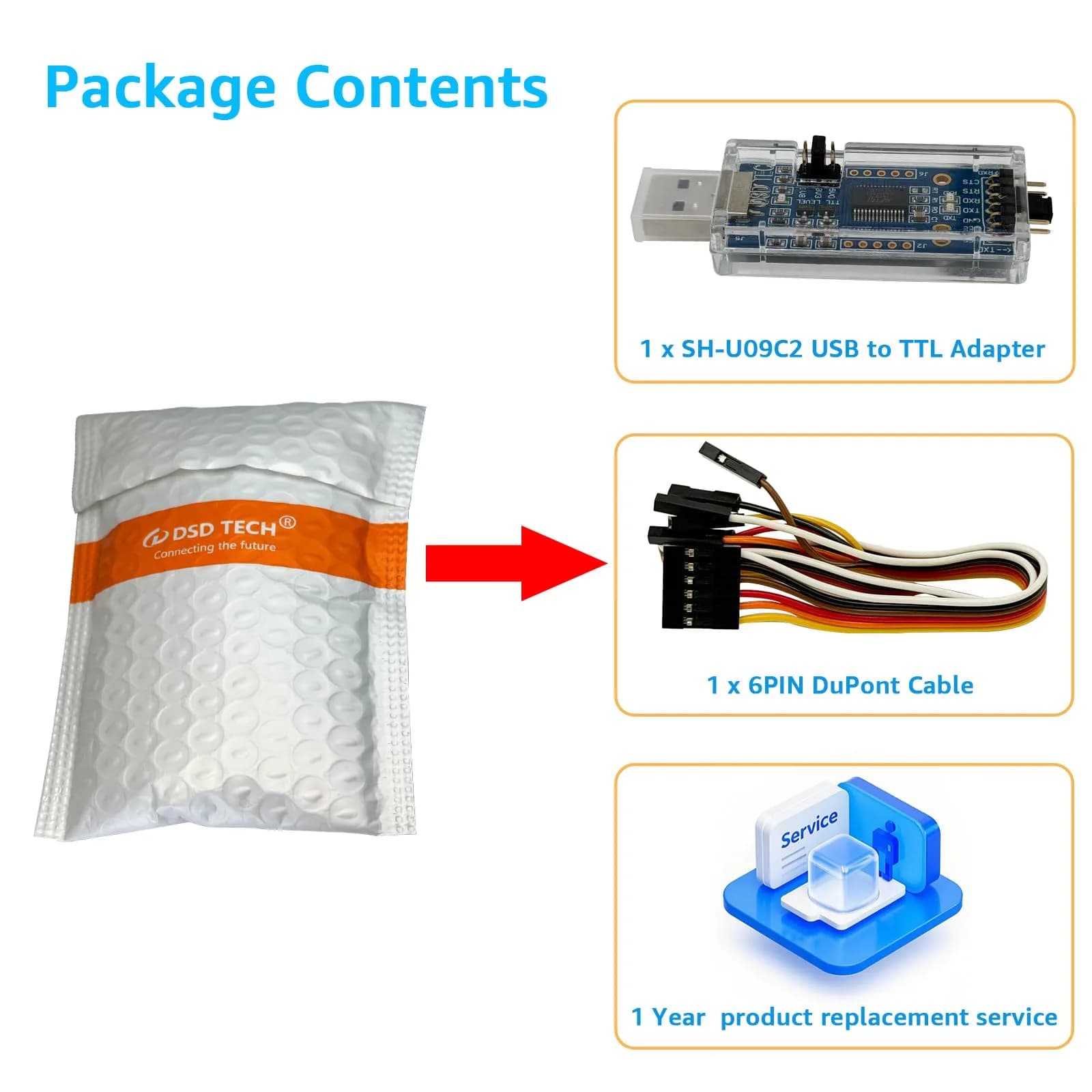 DSD TECH SH-U09C2 USB to TTL Adapter with FTDI FT232RL IC, 1.8V/3.3V/5V Logic Levels | Debugging and Programming - view 7