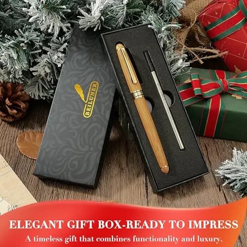 BEILUNER Wooden Rollerball Pen Writing Set Bamboo with Gold Finish | Elegant Vintage Craftsmanship thumbnail 7