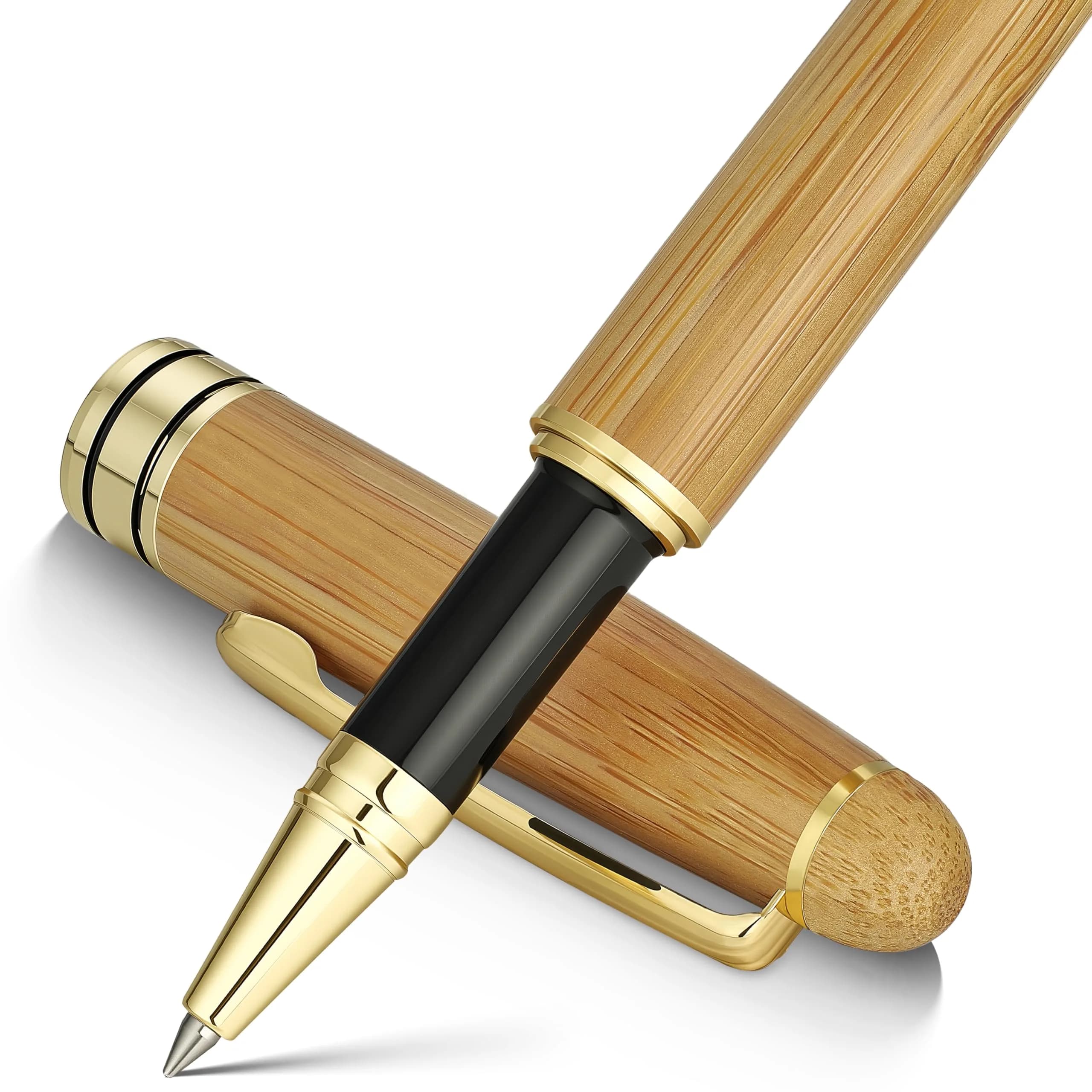 BEILUNER Wooden Rollerball Pen Writing Set Bamboo with Gold Finish | Elegant Vintage Craftsmanship — Bamboo