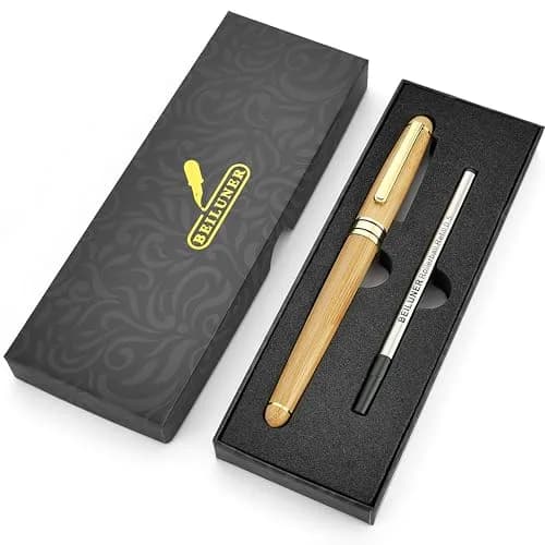 BEILUNER Wooden Rollerball Pen Writing Set Bamboo with Gold Finish | Elegant Vintage Craftsmanship thumbnail 9