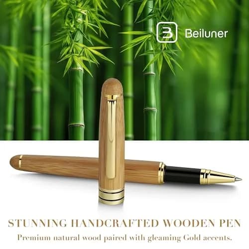 BEILUNER Wooden Rollerball Pen Writing Set Bamboo with Gold Finish | Elegant Vintage Craftsmanship thumbnail 2