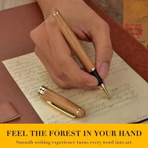 BEILUNER Wooden Rollerball Pen Writing Set Bamboo with Gold Finish | Elegant Vintage Craftsmanship thumbnail 4