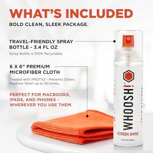 WHOOSH! Screen Shine Go XL Screen Cleaner Spray 100ml (3.4 fl oz) with Microfiber Cloth | Safe for All Coated Screens thumbnail 2
