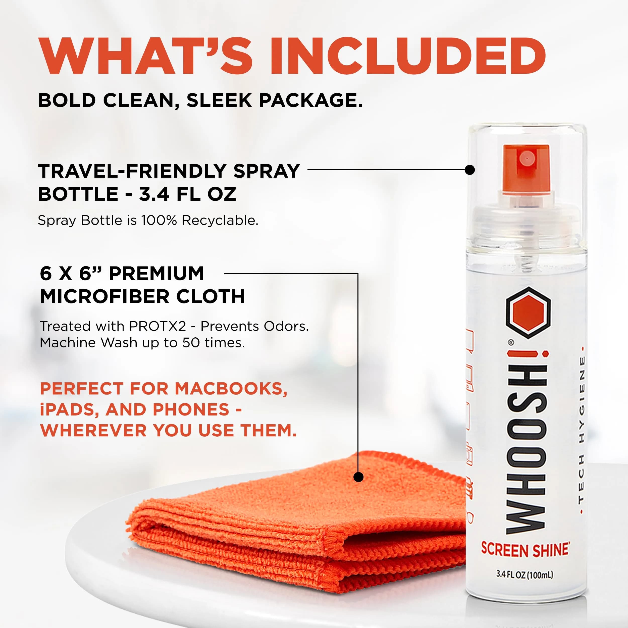 WHOOSH! Screen Shine Go XL Screen Cleaner Spray 100ml (3.4 fl oz) with Microfiber Cloth | Safe for All Coated Screens - view 2