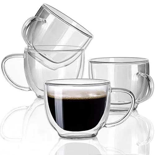 BNUNWISH Double Wall Glass Expresso Coffee Mugs Set Of 4 (7 OZ / 200 ML) Insulated Clear Cappuccino Cups thumbnail 1