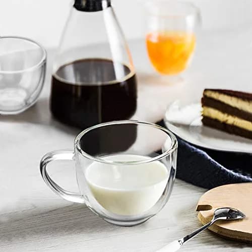BNUNWISH Double Wall Glass Expresso Coffee Mugs Set Of 4 (7 OZ / 200 ML) Insulated Clear Cappuccino Cups thumbnail 4