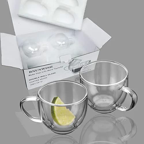 BNUNWISH Double Wall Glass Expresso Coffee Mugs Set Of 4 (7 OZ / 200 ML) Insulated Clear Cappuccino Cups thumbnail 5