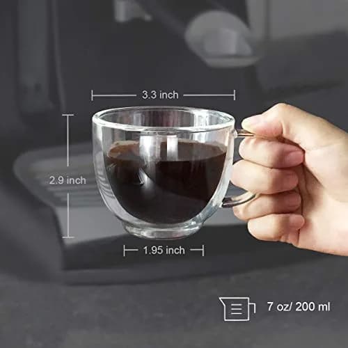 BNUNWISH Double Wall Glass Expresso Coffee Mugs Set Of 4 (7 OZ / 200 ML) Insulated Clear Cappuccino Cups thumbnail 6