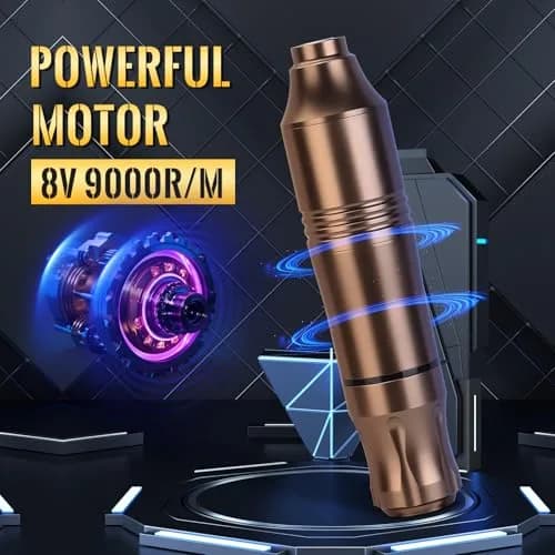 ATOMUS Rotary Tattoo Machine Pen Style, Champagne Zinc Alloy, 9000 RPM | Liner Shader with DC Cord thumbnail 3