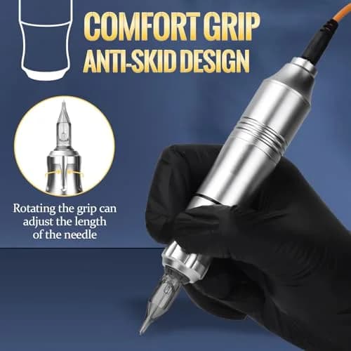 ATOMUS Rotary Tattoo Machine Pen Style Cartridge Machine Gun Liner Shader with DC Cord 9000r/m Motor Zinc Alloy Tattoo Machine Kit for Body Art Tattoo (Silver) thumbnail 4