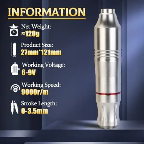 ATOMUS Rotary Tattoo Machine Pen Style Cartridge Machine Gun Liner Shader with DC Cord 9000r/m Motor Zinc Alloy Tattoo Machine Kit for Body Art Tattoo (Silver) thumbnail 2
