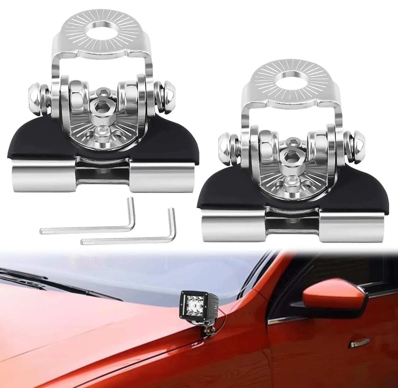 NORTHYUN Universal LED Light Bar Mounting Brackets 2PCS | Hood Mount Clamp Work Light Holder — Silver