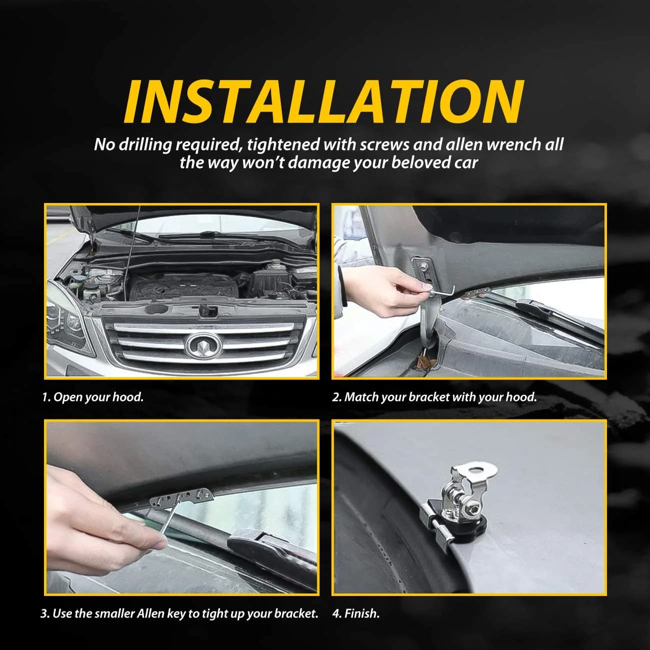 NORTHYUN Universal LED Light Bar Mounting Brackets 2PCS | Hood Mount Clamp Work Light Holder - view 6