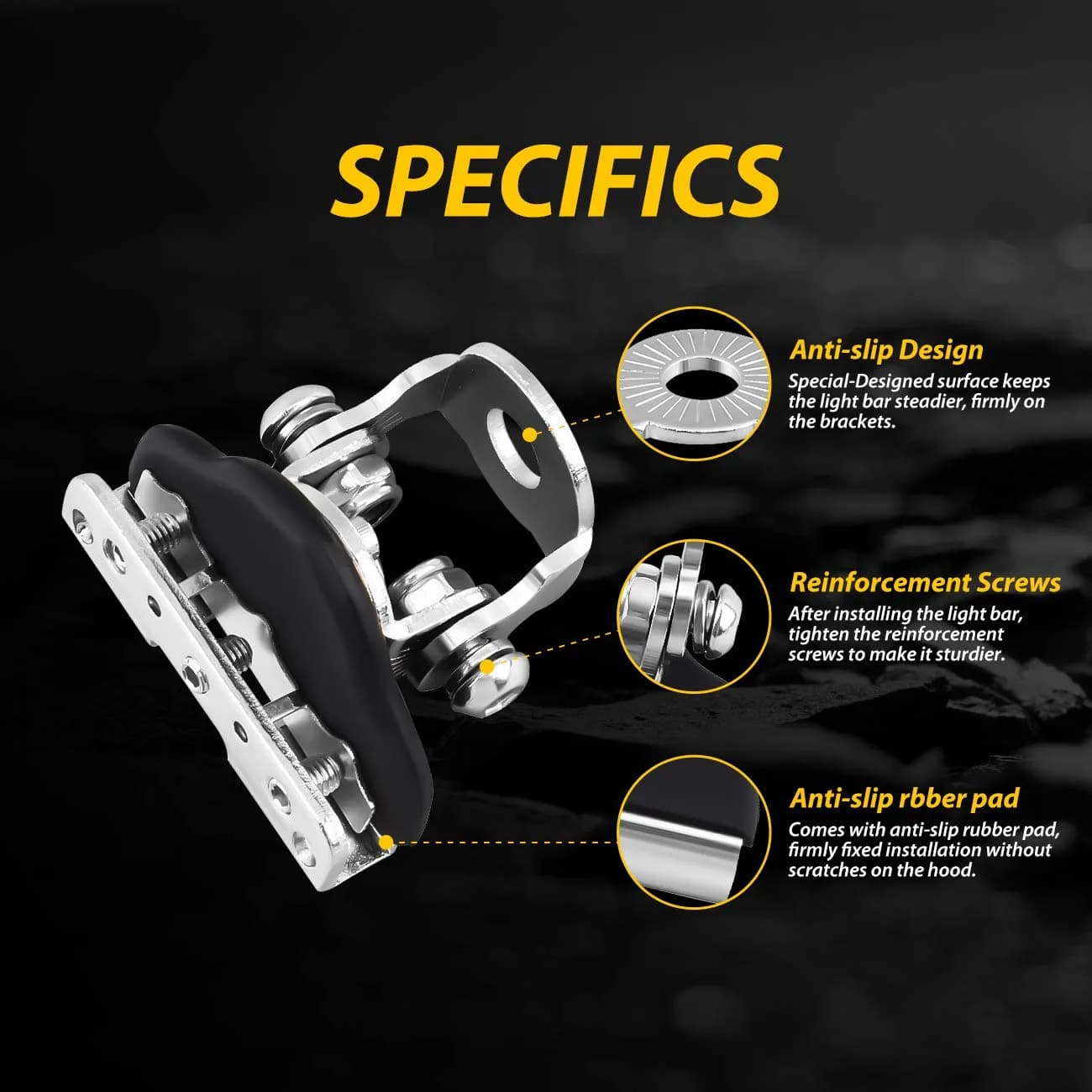NORTHYUN Universal LED Light Bar Mounting Brackets 2PCS | Hood Mount Clamp Work Light Holder - view 3