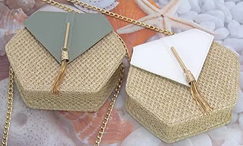 Bausweety Women's Crossbody Bag Cute Straw Shoulder Bag | PU Leather & Straw, 8"x2.8"x7" thumbnail 5