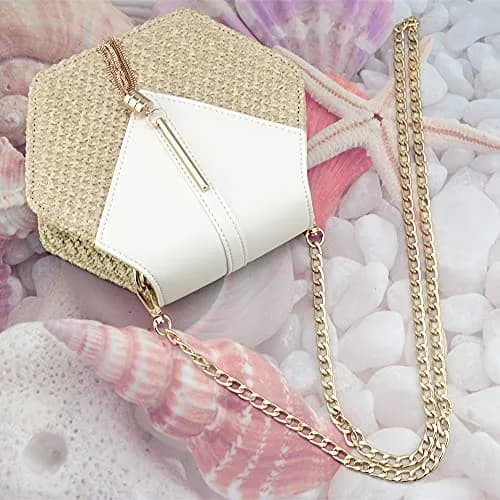 Bausweety Women's Crossbody Bag Cute Straw Shoulder Bag | PU Leather & Straw, 8"x2.8"x7" thumbnail 6
