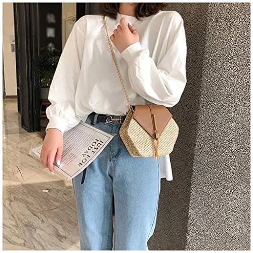 Bausweety Women's Crossbody Bag Cute Straw Shoulder Bag | PU Leather & Straw, 8"x2.8"x7" thumbnail 7