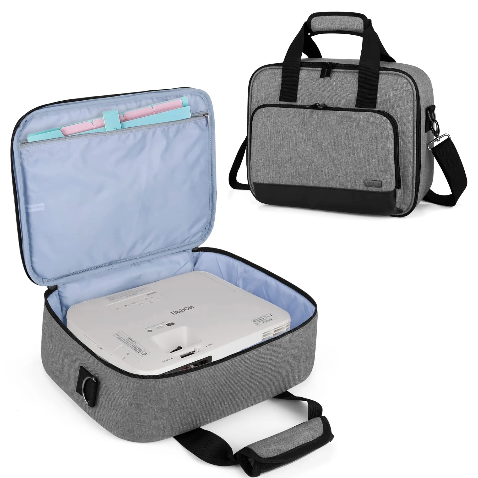 LUXJA Projector Bag with Accessories Storage Pockets, Medium, Gray | Heavy-Duty Nylon, Large Capacity — Gray